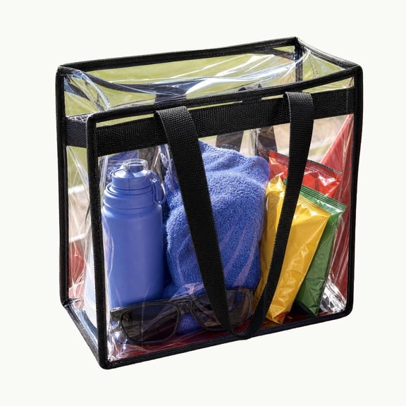 AHGQT PVC Blank Clear Tote Bag, 12X12 Inch Large Capacity Stadium Approved Clear Tote with Zipper, Closure Crossbody Shoulder Bag for Travel and Home