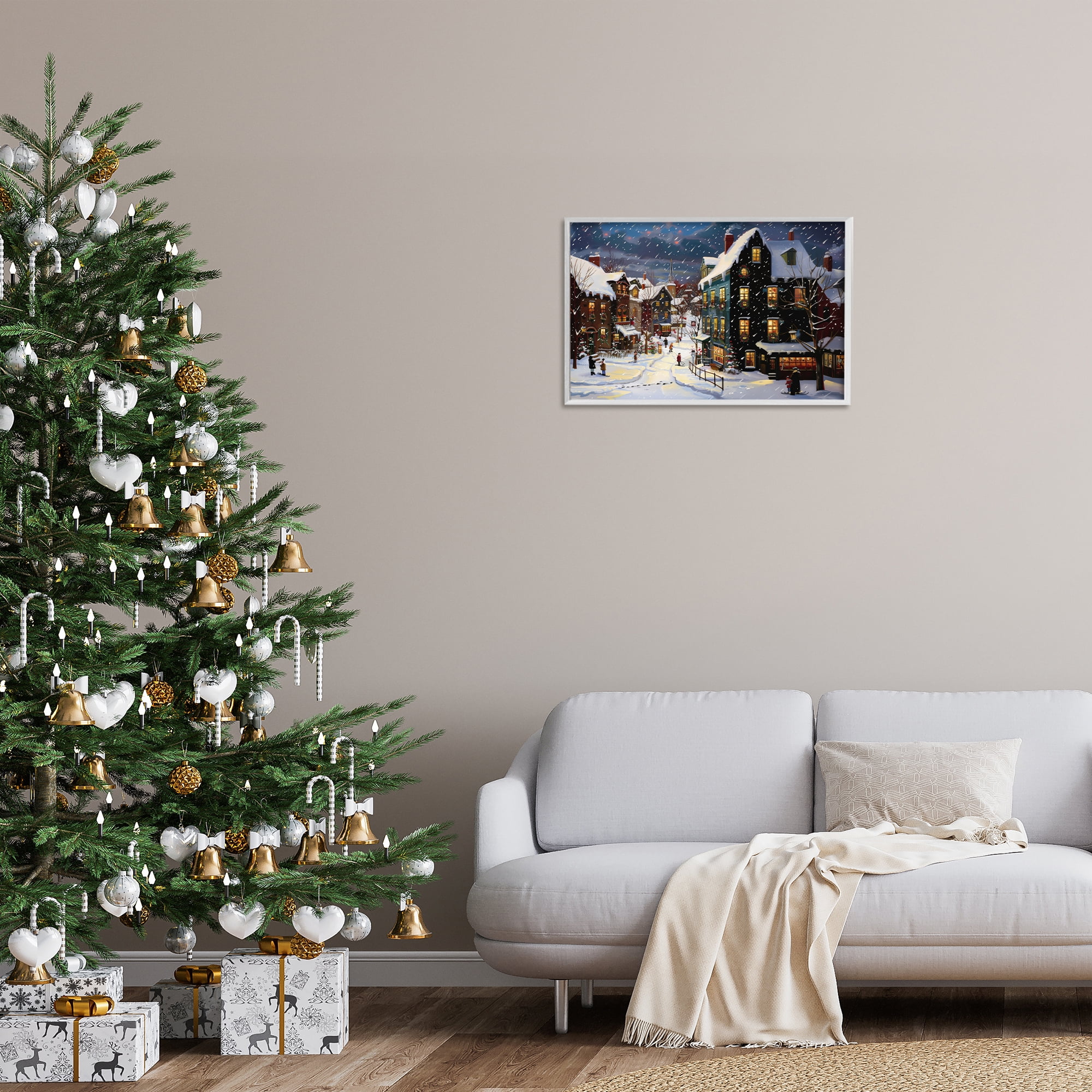 Stupell Industries Frozen Urban Charm Town & City Painting White Framed Art Prints Wall Art, 24 x 16