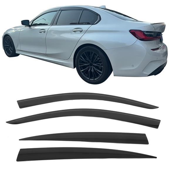 Ikon Motorsports Low Profile Style Window Visors Deflectors for 2019-2026 BMW G20 3 Series Sedan, Tape-On Vent Rain Sun Guards Smoke/Tinted 4PC