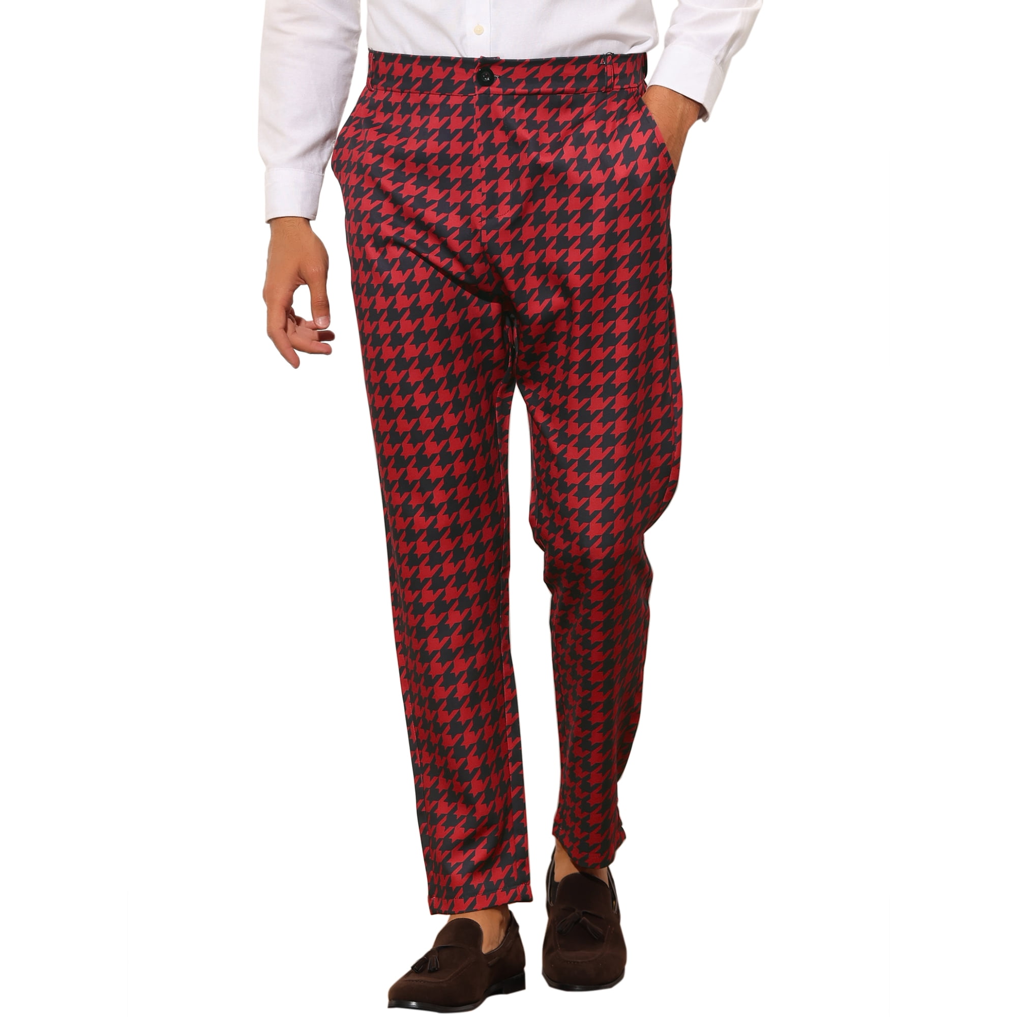 INSPIRE CHIC Pantalon Habillé à Motif Pied-de-Poule Rouge pour