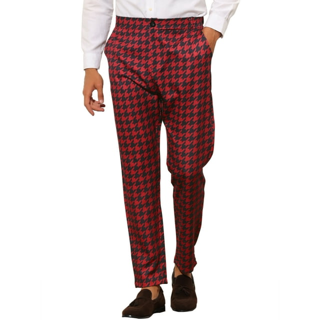 INSPIRE CHIC Pantalon Habillé à Pied-de-Poule Rouge pour Hommes Grande Taille Coupe Régulière Pantalon à Carreaux 34