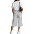 thumbnail image 6 of Noric Women's High Waist Wide Leg Capri Pants Loose Fit Casual Drawstring Multi Pockets Lounge Pants, 6 of 7