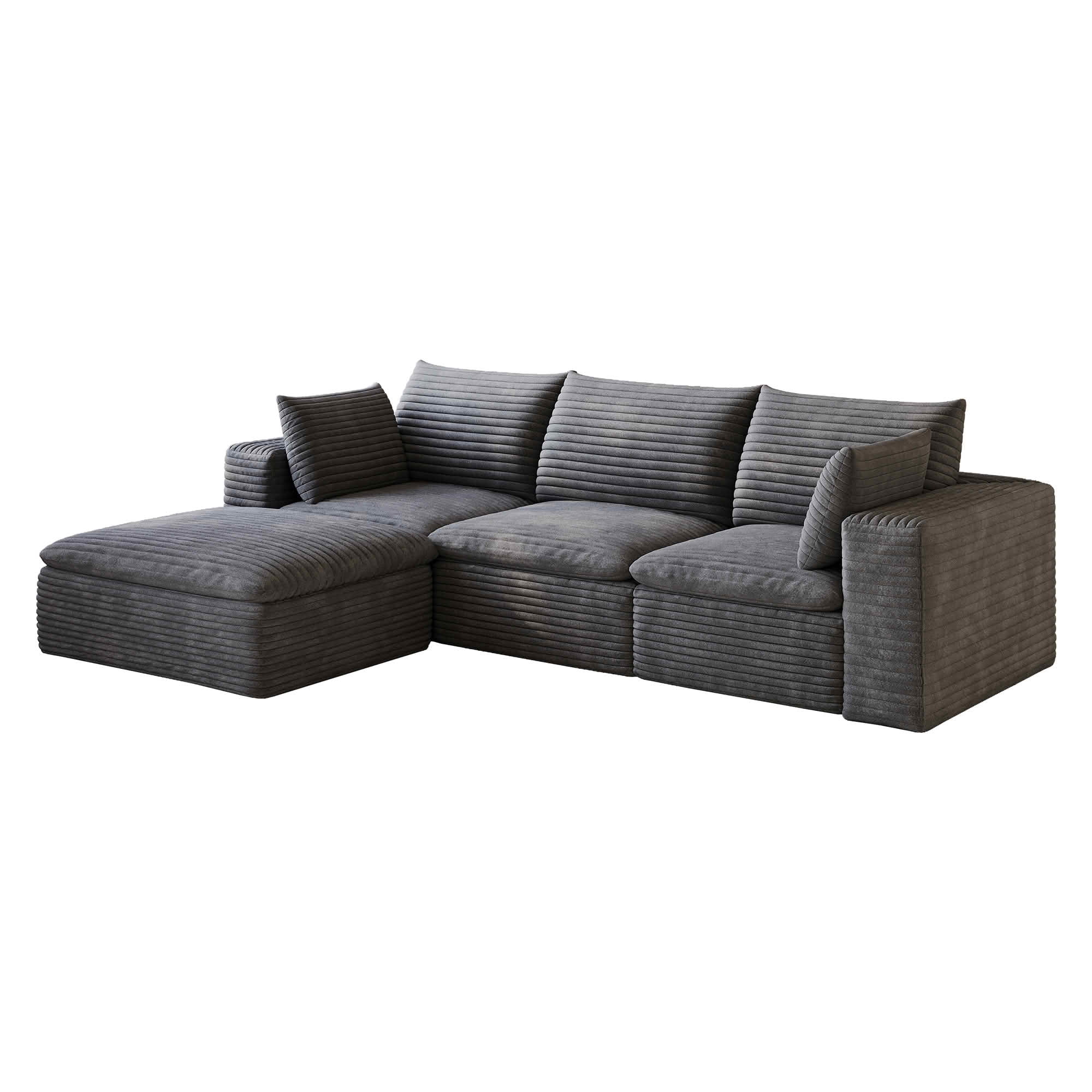 MAYEERTY 102.4 Inch Cloud Modular Sofa, Corduroy Deep‑Seat Couch with Double‑Layer Removable Cushions, No‑Assembly DIY Combination Sponge Sofa for Living Room Bedroom Conference Room Apartment