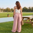 thumbnail image 7 of Vxararl Womens Wide Leg Flowy Palazzo Pants Casual Beach Vacation Clothes, Summer Fall 2026 High Waisted Flowy Lounge Trousers with Drawstring Flowy Pants for Women Pink XL, 7 of 7