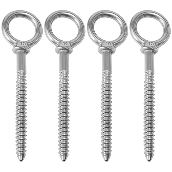 4 Pcs 10 mm 304 Stainless Steel Eye Hooks, Self Tapping Screw-in Heavy Duty Eye Hooks for Hanging, Silver