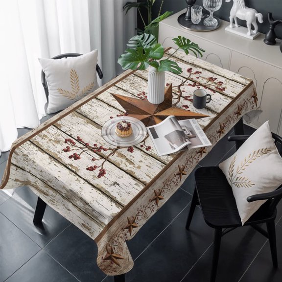 Texas Star Grey Wooden Table Cloth Waterproof Tablecloths, Farmhouse Berry Countryside Tablecloth Dining Table Cover for Kitchen Party Tabletop Outdoor, Rectangle Tablecloth 60x120 Inch