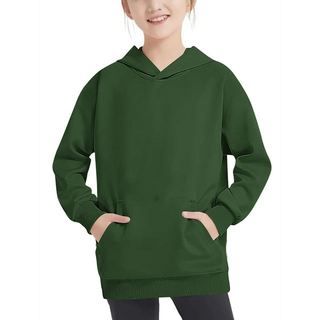 Chandail à Capuche Surdimensionné, Chandail Col Rond pour Enfants Vert Armée 5 Ans