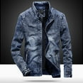 thumbnail image 2 of IROINNID Men's Long Sleeve Denim Jacket Turndown Lapel Mid-Length Jacket Solid Color Loose Autumn Spring And Autumn Faux Leather Jacket, 2 of 4