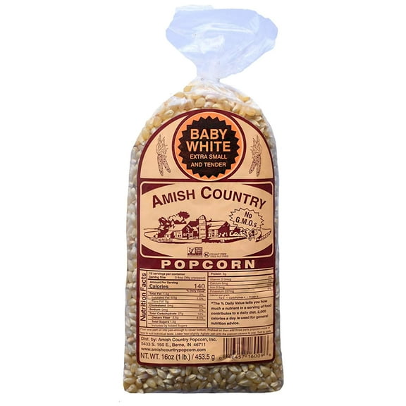 Amish Country Popcorn | 1 lb Bag | Baby White Popcorn Kernels | Old Fashioned, Non-GMO and Gluten Free (Baby White - 1 lb Bag)