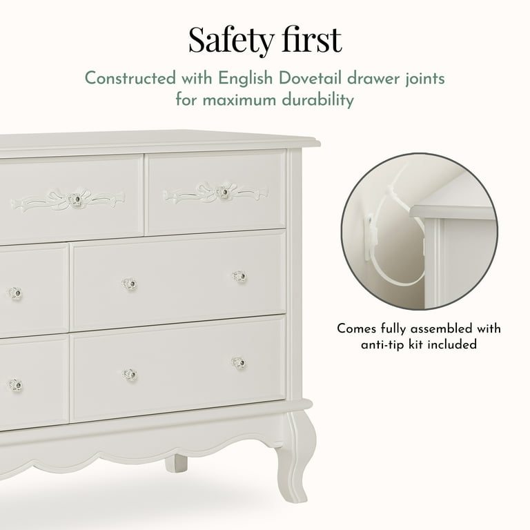 Evolur Aurora 7-Drawer Double Dresser in Ivory Lace, Spacious Drawers Evolur Aurora 7-Drawer Double Dresser in Ivory Lace, Spacious Drawers