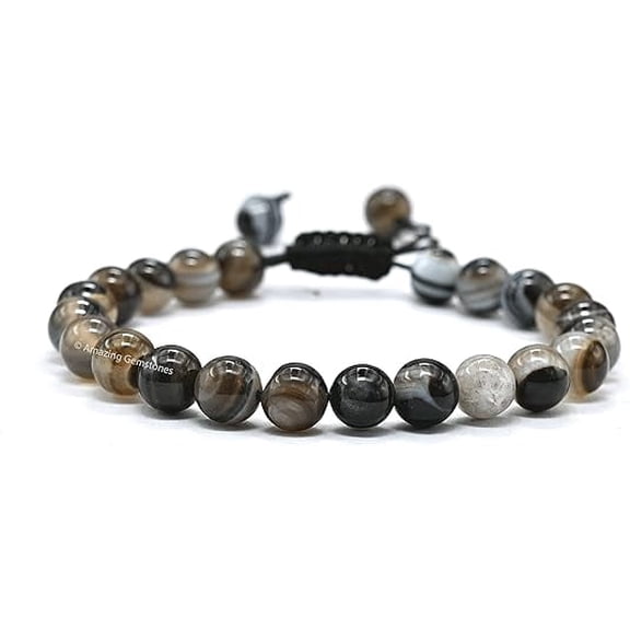 Black Hakik (Banded) Crystal Bracelet - 8mm Beaded Bracelet and Healing Stones