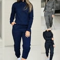 thumbnail image 6 of Women's 2 Piece Loungewear Sets Stand Collar Full Zip Long Sleeve Tops and Slim Jogger Pants with Pockets Solid Trendy Tracksuits Blue,L, 6 of 6