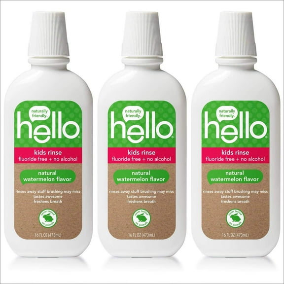Hello Oral Care Kids Fluoride Free and SLS Free Rinse, Organic Watermelon, 3 Count