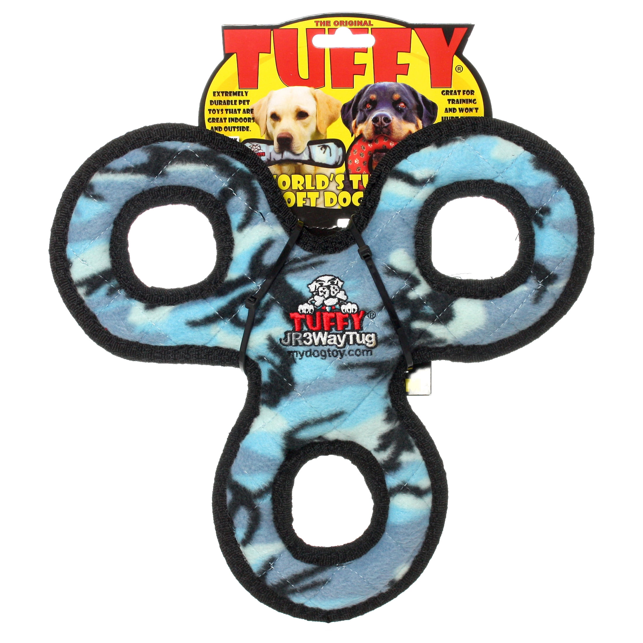 Tuffy Junior 3WayTug Camo Blue Durable Plush Dog Toy