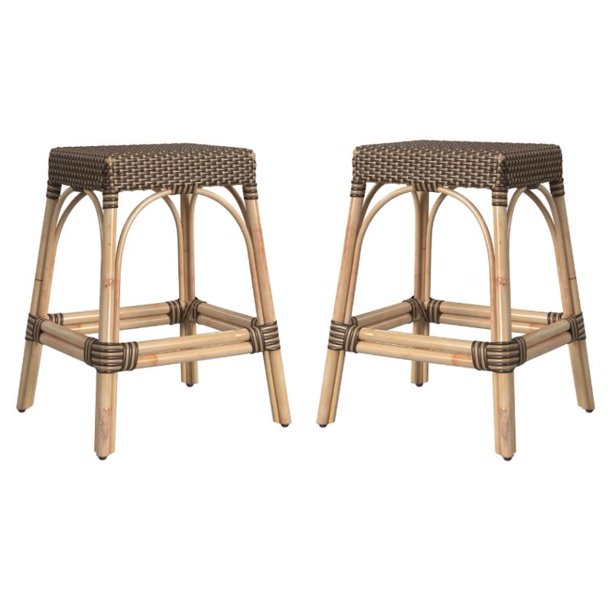 Home Square Coastal Modern Rattan Counter Stool in Brown Set of 2
