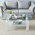 thumbnail image 4 of SamyoHome Rectangle Coffee Table Glass Top with Lower Shelf Metal Legs-Suit for Living Room White, 4 of 15