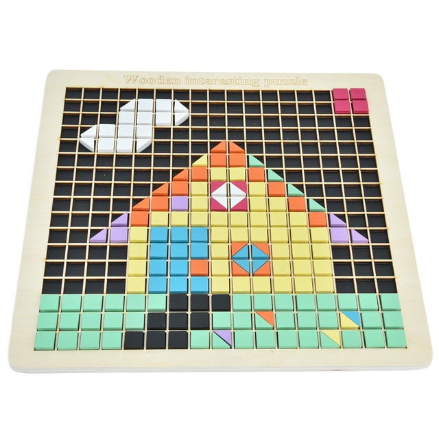 Juguete de tablero de píxeles, mosaico de madera DIY para niños, tablero de píxeles para niños, bloques de patrones de rompecabezas de madera, resistentes y resistentes