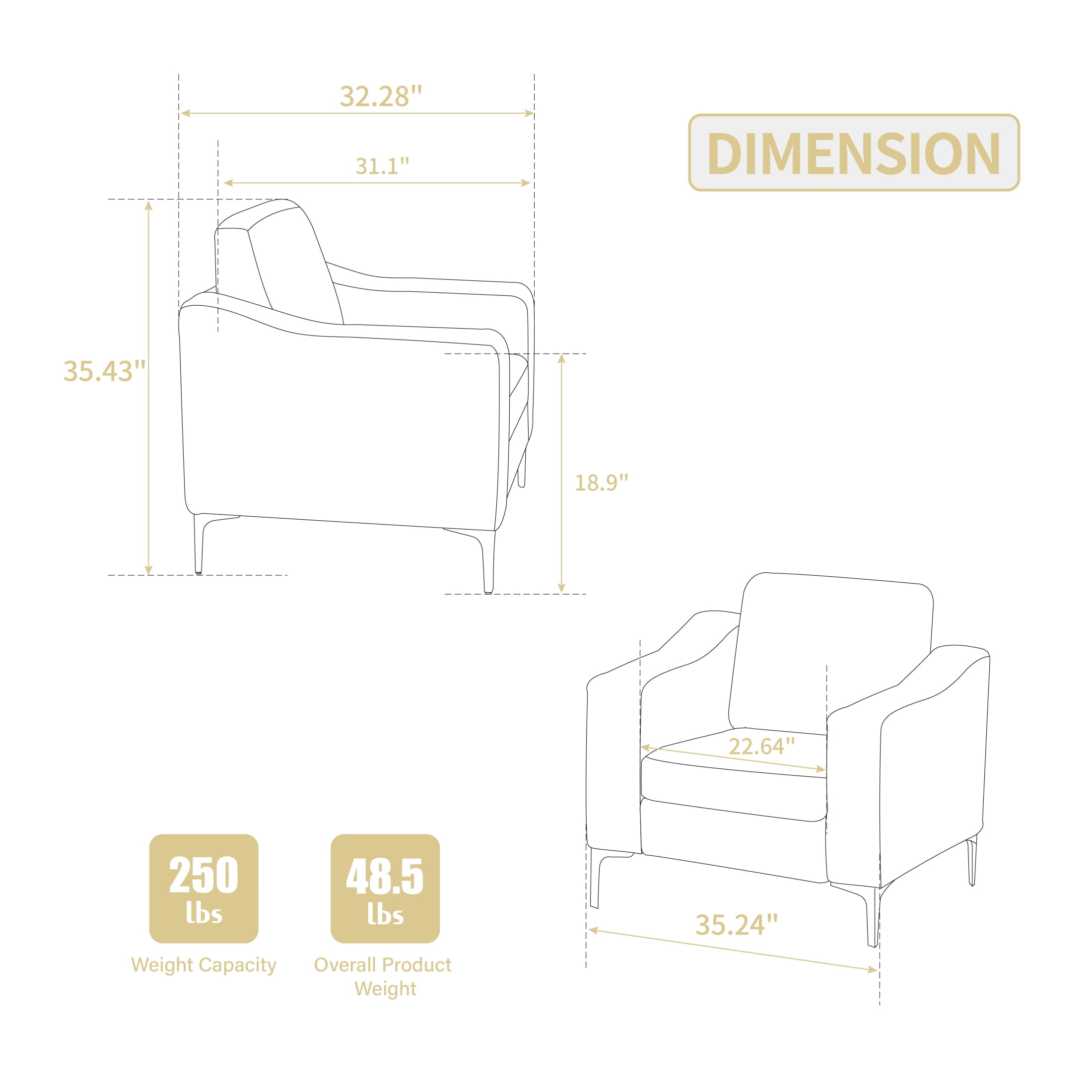 Vinform Accent Chair, Upholstered Armchair for Livingroom, Corduroy, Beige