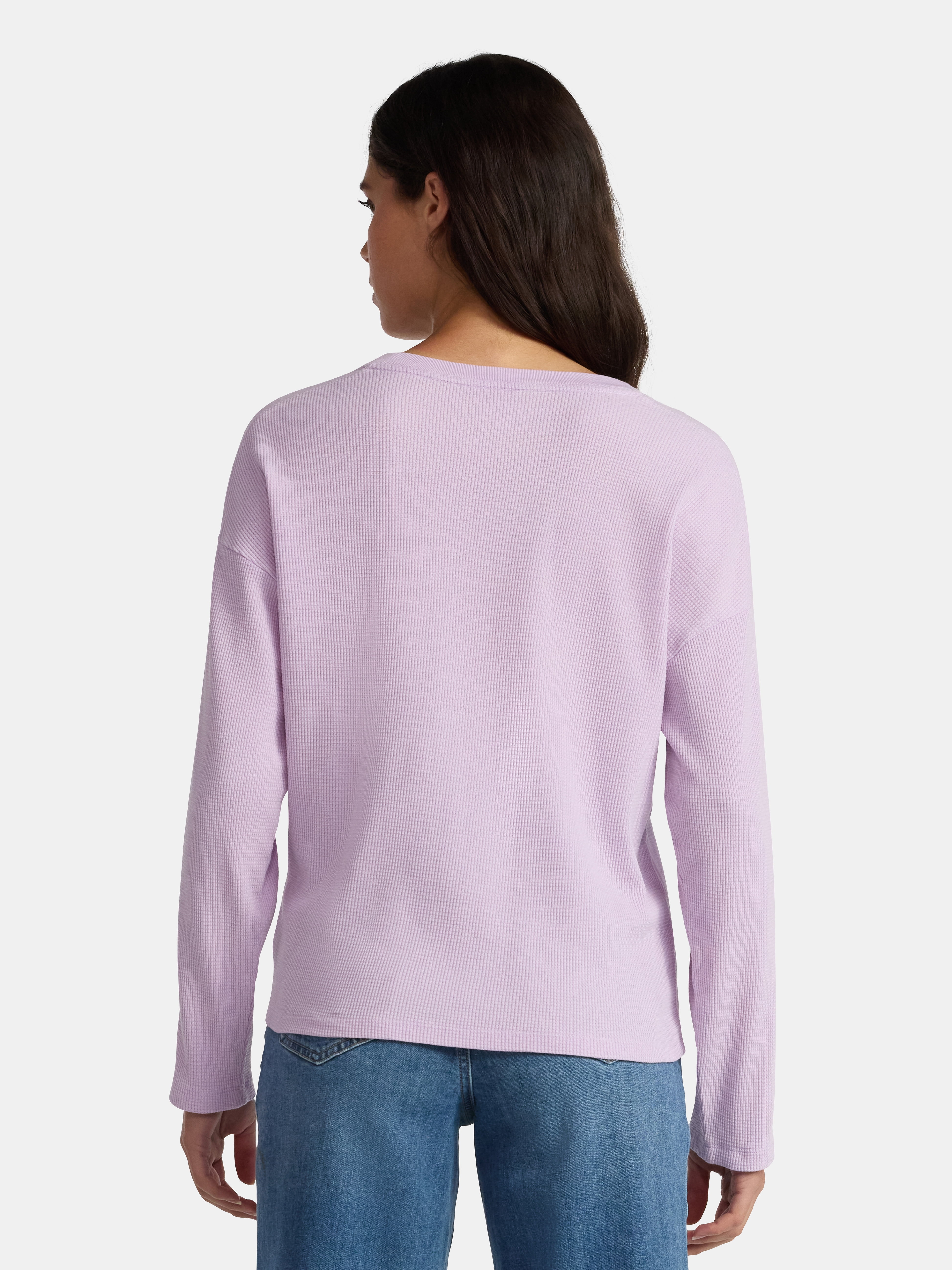 Time and Tru Women's Boxy Thermal Tee with Long Sleeves, Sizes XS-XXXL