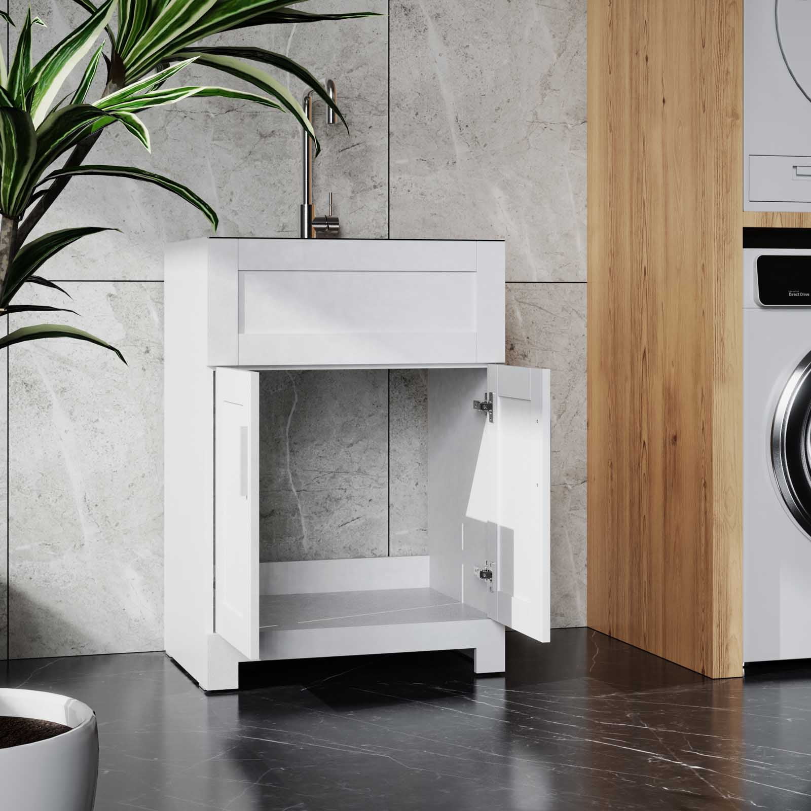 BARONAGE 24" Modern Bathroom Vanity with Sink, Bathroom Sink Cabinet, Sink Stainless Steel Combo, Vanities Cabinet Freestanding with 2 Doors, White
