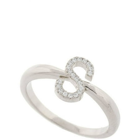 Crystal Silver Rings - Pori Jewelers 18kt White Gold-Plated Sterling Silver S Initial Stackable Ring with Crystal by Swarovski