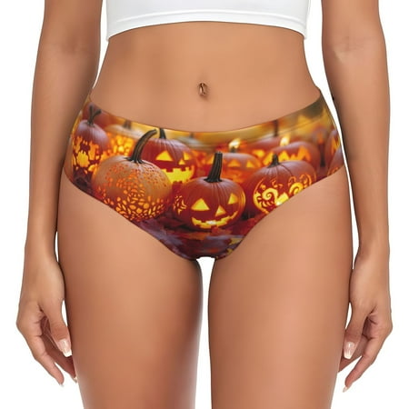 Womens Underwear - Halloween Carved Pumpkin Art A No Show Seamless Underwear for Women  Kawaii Soft Stretch Women s Panties  Hipster Ladies Panties Bikini Underwear Briefs