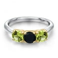 thumbnail image 3 of Gem Stone King 10K Two Tone Gold Black Onyx and Green Peridot Engagement Ring for Women | 1.58 Cttw | Round 5MM | Gemstone December Birthstone | Size 7, 3 of 6