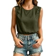 thumbnail image 3 of Womens Tank Tops, Crew Neck Sleeveless Cropped Shirts with Drawstring Hem, Solid Stylish Blouse, Spring Summer Street Wear | VerBelle,Army Green L, 3 of 7