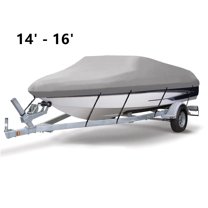 munirater Heavy Duty 600D Marine Polyester Grade Canvas Trailerable Waterproof Boat Cover Replacement for V-Hull, Tri-Hull, Runabout Boat Cover (Gray,Model B - Length: 14-16ft Beam Width: up to 90")