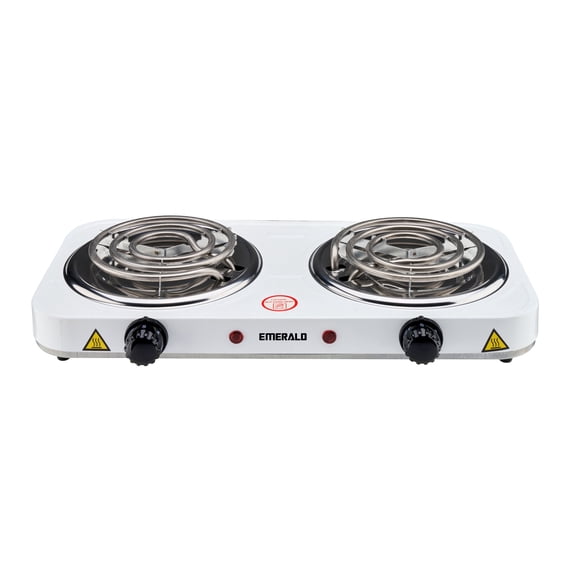 Emerald Compact & Portable, 2000W (2x1000W) Electric Double Burner 5.5" Coils Stovetop - White