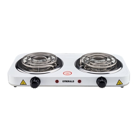 Emerald Compact & Portable, 2000W (2x1000W) Electric Double Burner 5.5" Coils Stovetop - White