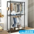thumbnail image 5 of Adnoom 3 Tiers Heavy Duty Clothes Rack, Free-Standing Double Rods Clothing Closet Rack for Hanging Clothes, Garment Rack with Lockable Wheels & 2 Side Hooks, Black, 46.8" x 17.6" x 80", 5 of 8