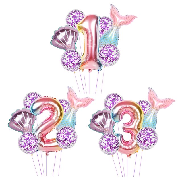 Las Decoraciones De Cumpleaños De Los Globos De Sirena Incluyen El Número De Cola De Sirena Globos De Confeti De Conchas Marinas Para La Fiesta De Cumpleaños 1 2 3 Decoración De Cola De Sirena Para Ni Muyoka Hogar