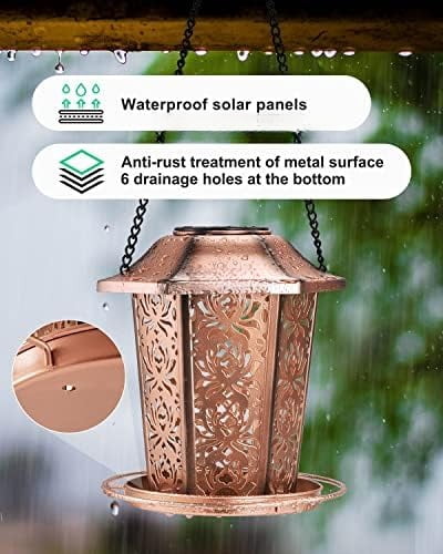 Solar Bird Feeders for Outdoors Hanging - Premium Grade Metal Bird Feeder, Chew-Proof, Weather and Water Resistant Wild Bird feeders, Outside and Garden Decoration-New