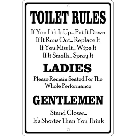 Toilet Rules Funny Bathroom Aluminum Metal Sign Metal Wall Door 8" x 12"