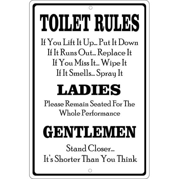 Toilet Rules Funny Bathroom Aluminum Metal Sign Metal Wall Door 8" x 12"