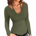 thumbnail image 1 of Womens Fall Clothes Long Sleeve Shirts Halter U Neck Ribbed Knit Slim Fitted Basic Casual Tops Green XL, 1 of 9