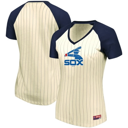 Chicago White Sox Majestic Women's Concept of Winning Pinstripe V-Neck Raglan T-Shirt - Natural