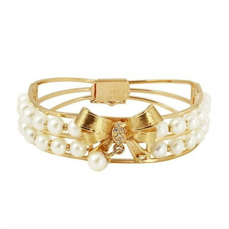 Foreli Freshwater Pearl 14K Yellow Gold Bracelet With Cubic Zirconia