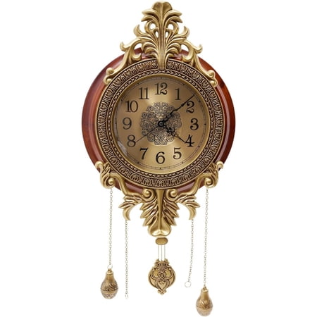 Pendulum Wall Clock, Wall Clocks Operated Large Fancy Antique Clock, Elegant Silent Metal Pendulum Clock for Living Room Decor (13.8 x 29 Inches)
