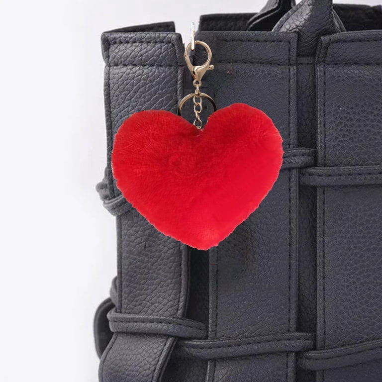 Lksixu Heart Shaped Keychain, Cute Fluffy Love Heart Pendants with