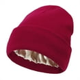 thumbnail image 2 of Winter Hat for Women Silk Satin Lined Beanies Chunky Caps Men Warm Fashion Women Bonnet Caps Male Female Hats Wine S, 2 of 3