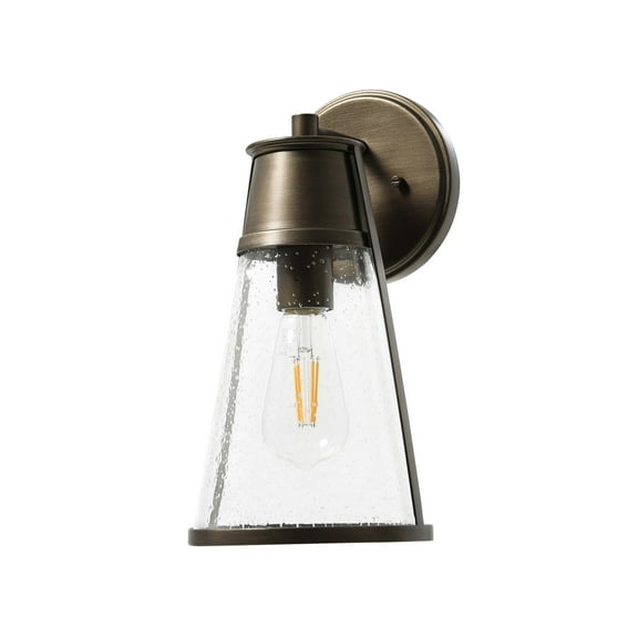 Robert Stevenson Lighting Jaxon - Metal and Seedy Glass Outdoor Wall Sconce, Aged Tuscan Gold