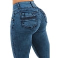 thumbnail image 6 of Moda Xpress Women's Junior Butt Lifting Mid Rise Stretch Skinny Jeans Dark Acid Wash 10395A, 6 of 7