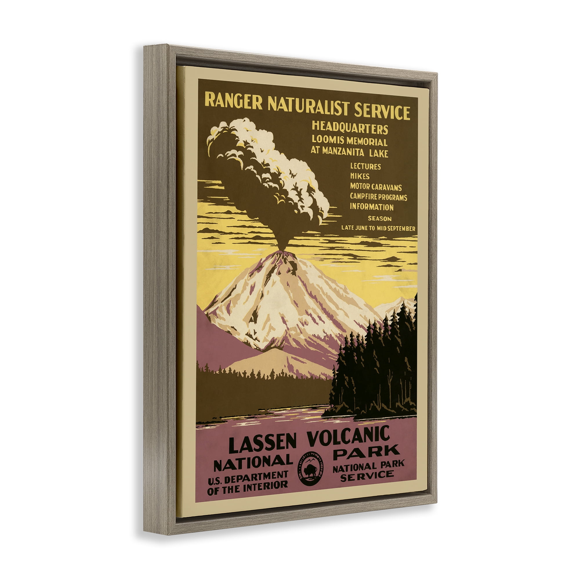 Stupell Industries Vintage National Park Landscape Painting Brown Floater Framed Art Print Wall Art, 17 x 21