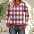 thumbnail image 2 of YUGYXL Trendy Plaid Shirts for Women Long Sleeve Crewneck Fall Graphic Pullover Top Lightweight Casual Soft Sweatshirt Red XXL, 2 of 8