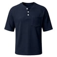 thumbnail image 4 of Men'S Waffle Knit Henley Shirts With Chest Pocket Short Sleeve Casual Loose Fit Breathable Tops For Workout And Daily Activities,Navy,XXXL, 4 of 7