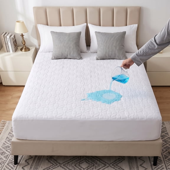 Waterproof Mattress Protector Queen White - Noiseless, Breathable, Deep Pocket (6–21"), Soft Microfiber Cover for Home Hotel Dorm