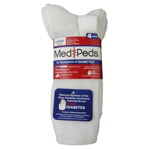 MediPEDS Mens 4 Pack Diabetic Crew Socks