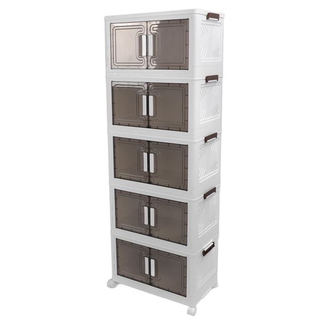 Bac de Rangement Pliable, Armoire Transparente à Double Porte à 4 Roues en PP PET, Bacs Empilables Contenant de Rangement avec Roues, pour Chambre Salon, Bureau